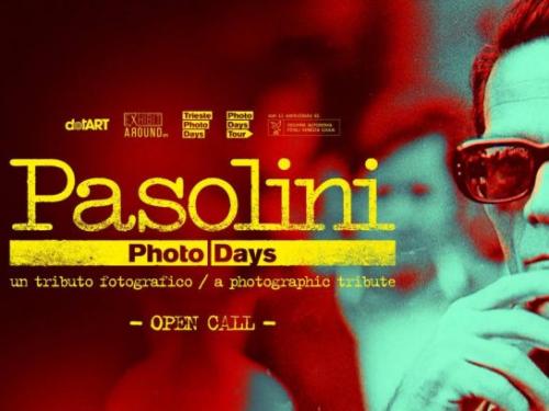 la scritta Pasolini e un volto di uomo con gli occhiali