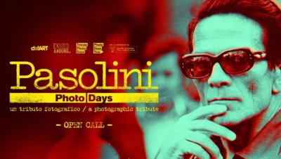 la scritta Pasolini e il volto di Pasolini con gli occhiali
