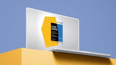 un pc portatile e sullo schermo il logo di Futura Creativa